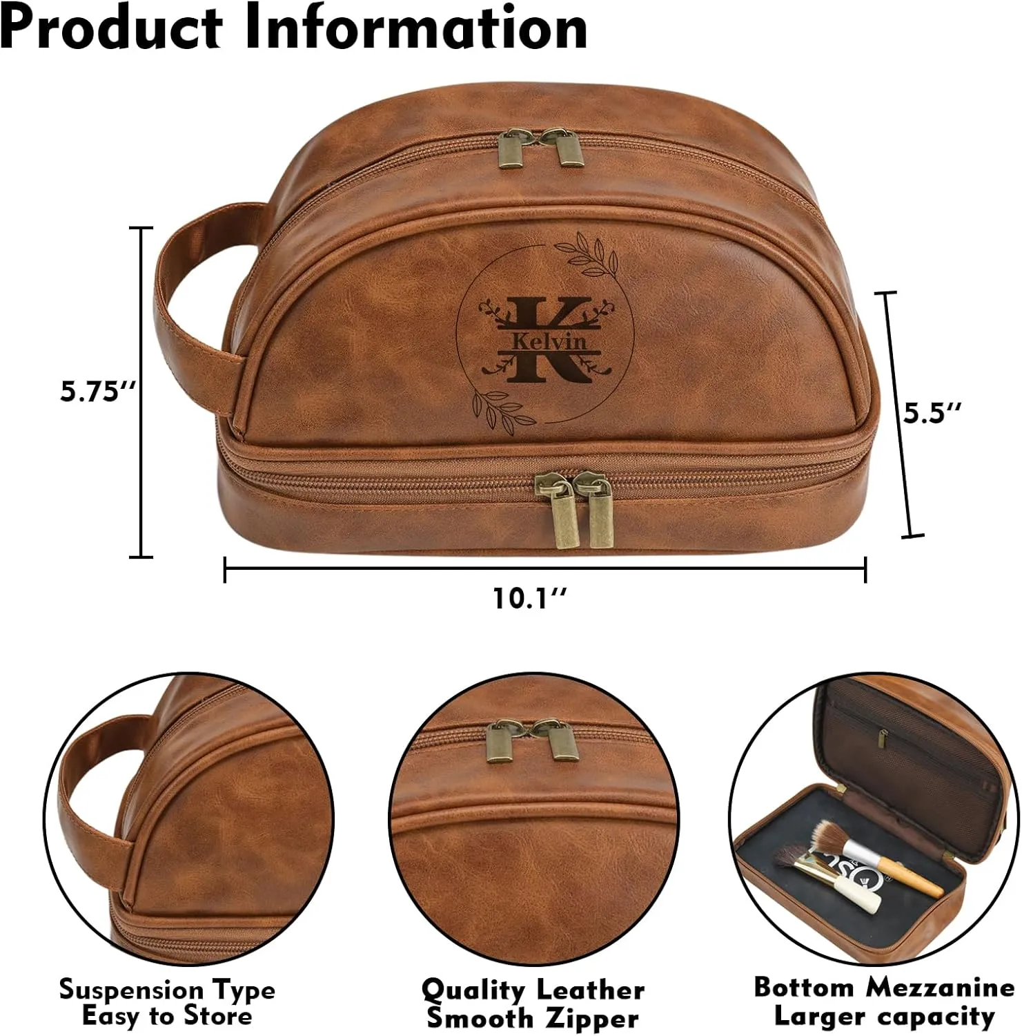 EAQ Personalized Toiletry Bag for Men, Personalized Leather Dopp Kits Customizable Travel Organizer Engraved Name/Logo for Husband, Boyfriend, Dad, Wedding, Anniversary, Gift