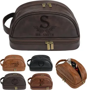 EAQ Personalized Toiletry Bag for Men, Personalized Leather Dopp Kits Customizable Travel Organizer Engraved Name/Logo for Husband, Boyfriend, Dad, Wedding, Anniversary, Gift