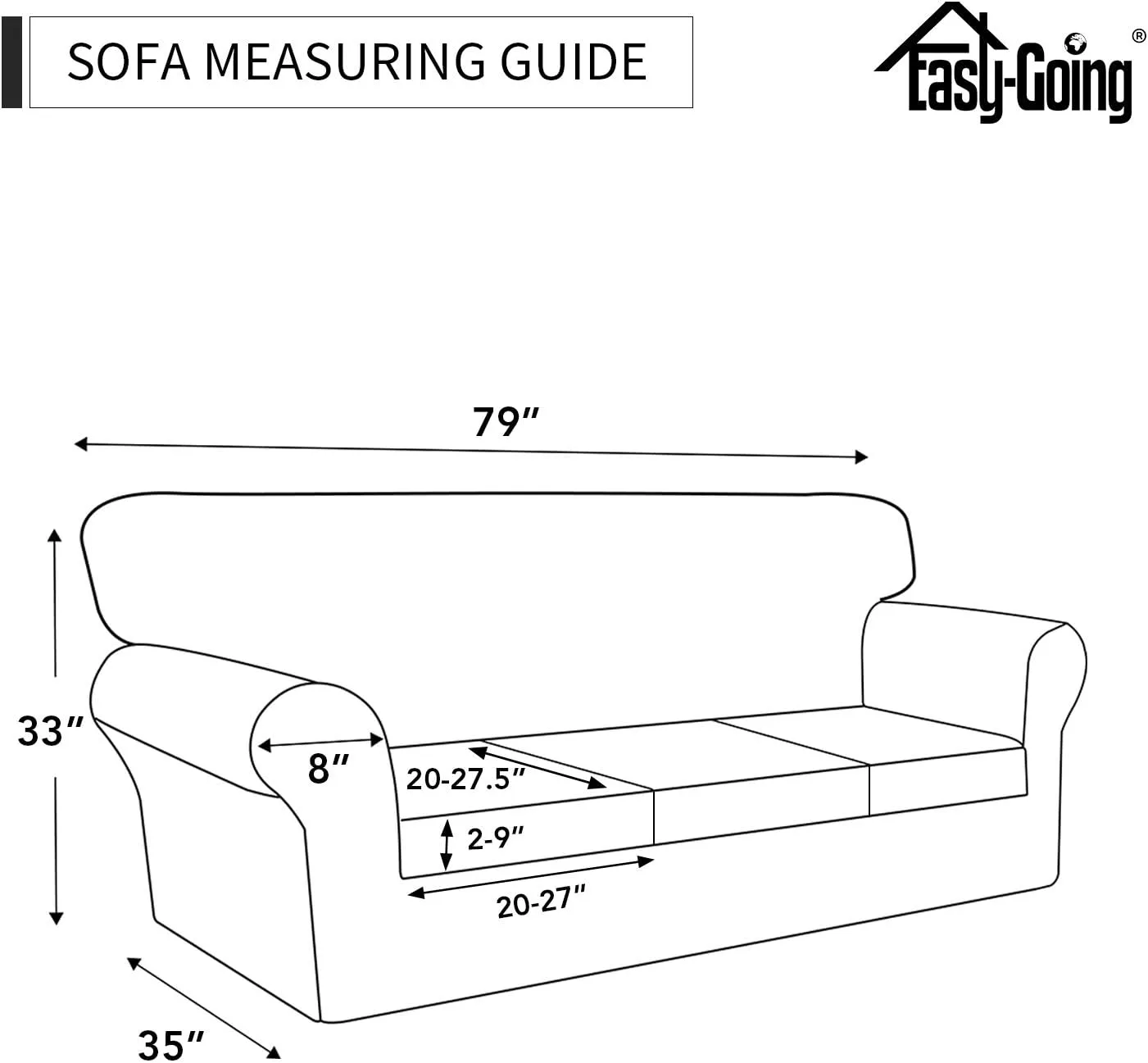 Easy-Going 100% Dual Waterproof 4 Pieces Stretch Soft Couch Cover for Dogs, Sofa Slipcover for 3 Separate Cushion Couch Leakproof Furniture Protector for Kids, Pets Dark Gray