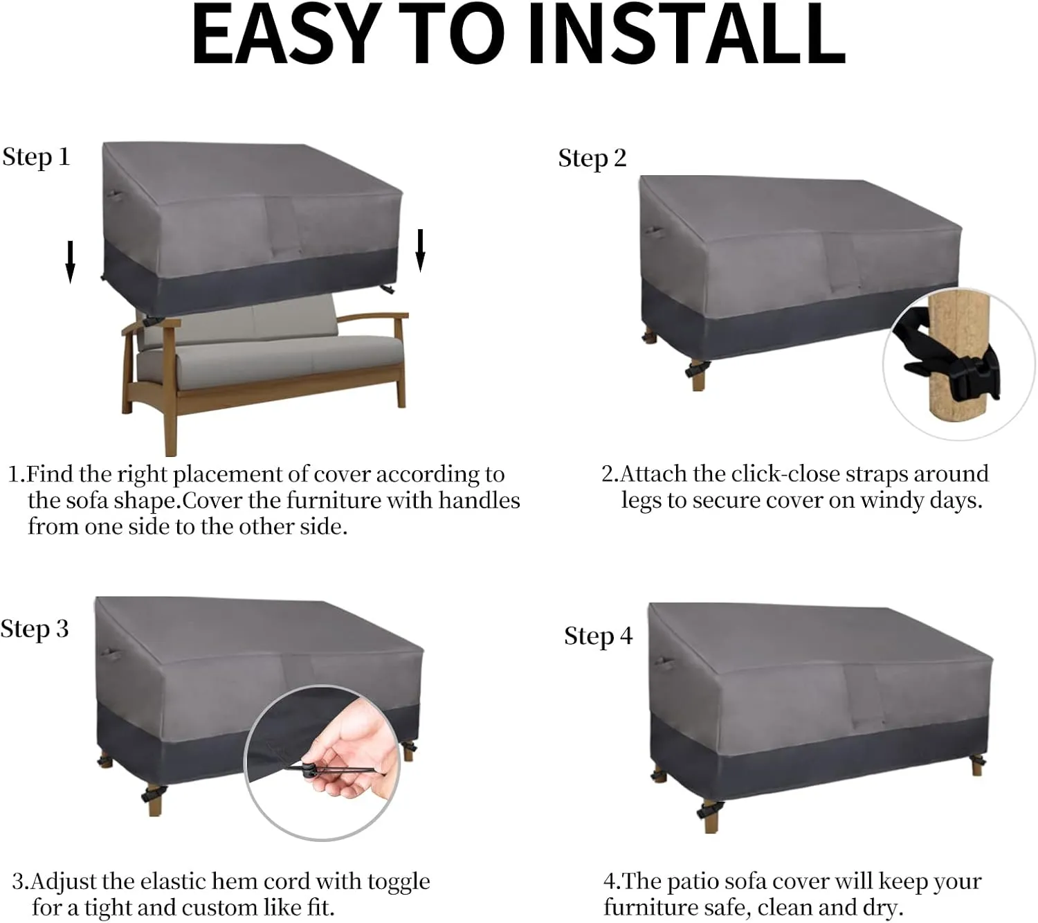 Easy-Going Waterproof Outdoor Couch Cover, Heavy Duty 3-Seater Patio Sofa Cover, Winchdproof Outdoor Furniture Cover with Air Vent (80Wx37Dx33H inch, Gray/Dark Gray)