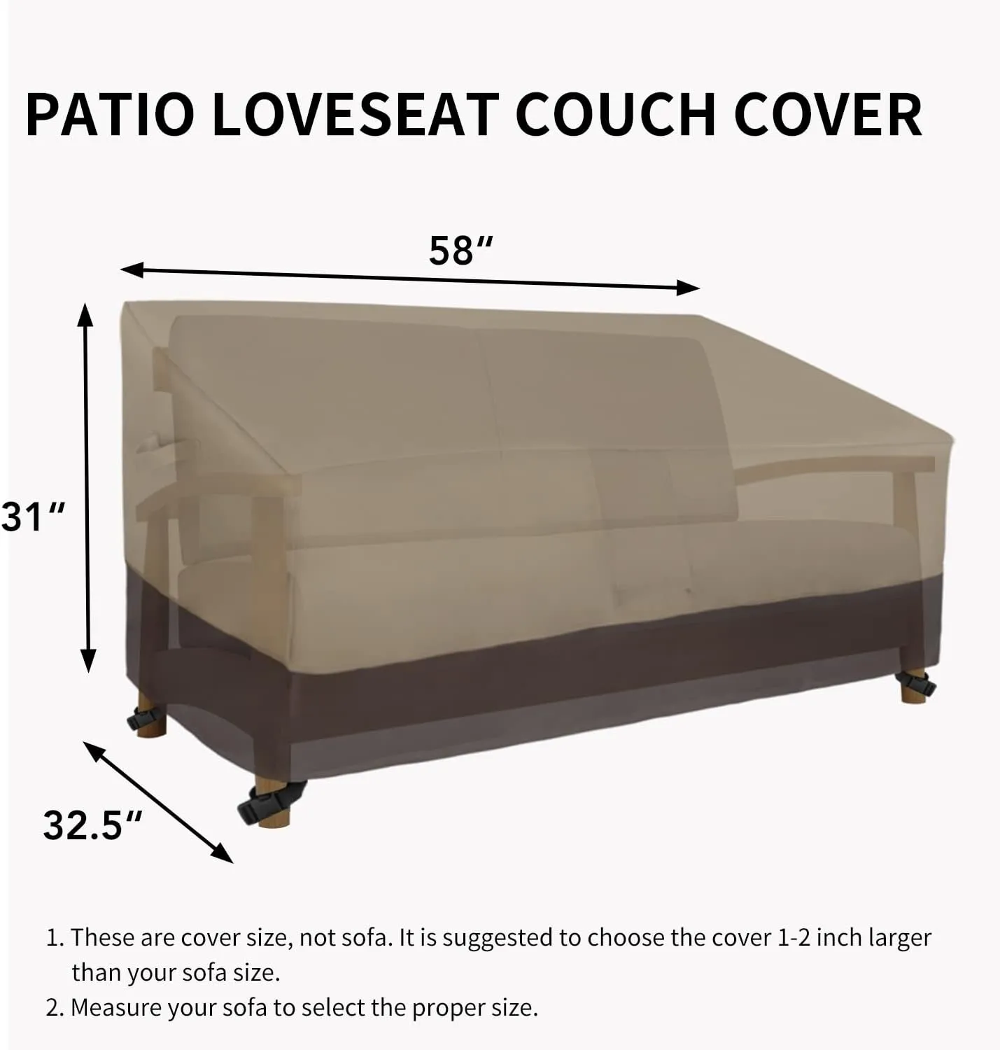 Easy-Going Waterproof Outdoor Loveseat Protect, Heavy Duty 2-Seater Patio Couch Windproof Furniture Cover with Air Vent (58Wx32.5Dx31H inch, Camel/Dark Brown)