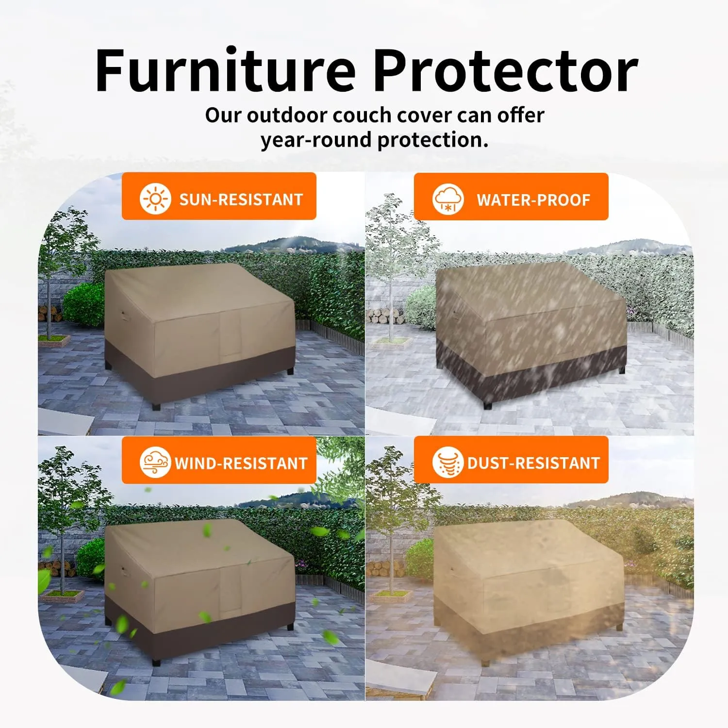 Easy-Going Waterproof Outdoor Loveseat Protect, Heavy Duty 2-Seater Patio Couch Windproof Furniture Cover with Air Vent (58Wx32.5Dx31H inch, Camel/Dark Brown)