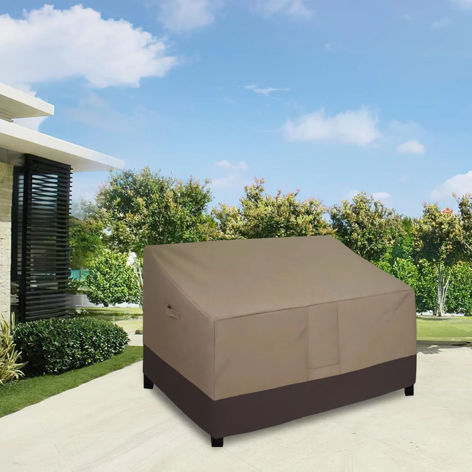 Easy-Going Waterproof Outdoor Loveseat Protect, Heavy Duty 2-Seater Patio Couch Windproof Furniture Cover with Air Vent (58Wx32.5Dx31H inch, Camel/Dark Brown)