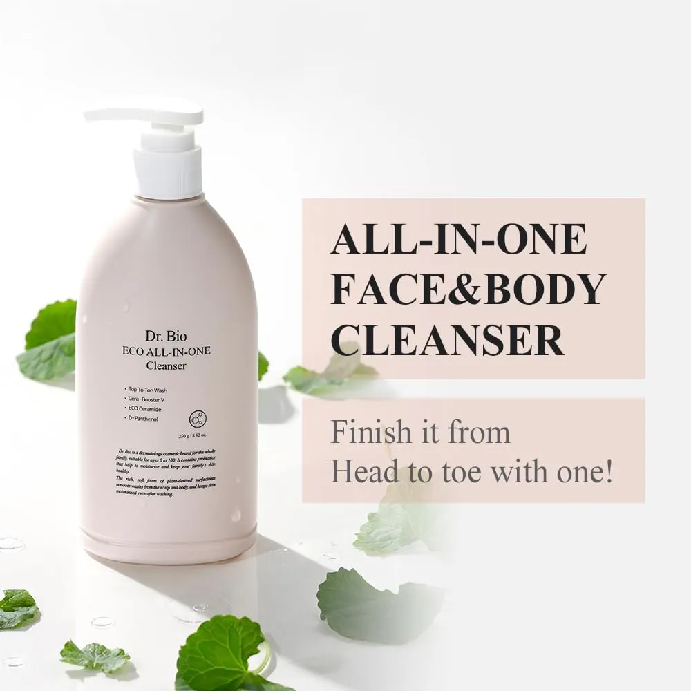 Eco All-in-One Cleanser, Face & Body Wash for Sensitive Skin with Ceramide, Probiotics & Cica, Vegan, Fragrance-Free, Mild Gentle Hydrating Cleanser, Hypoallergenic Korean Skincare