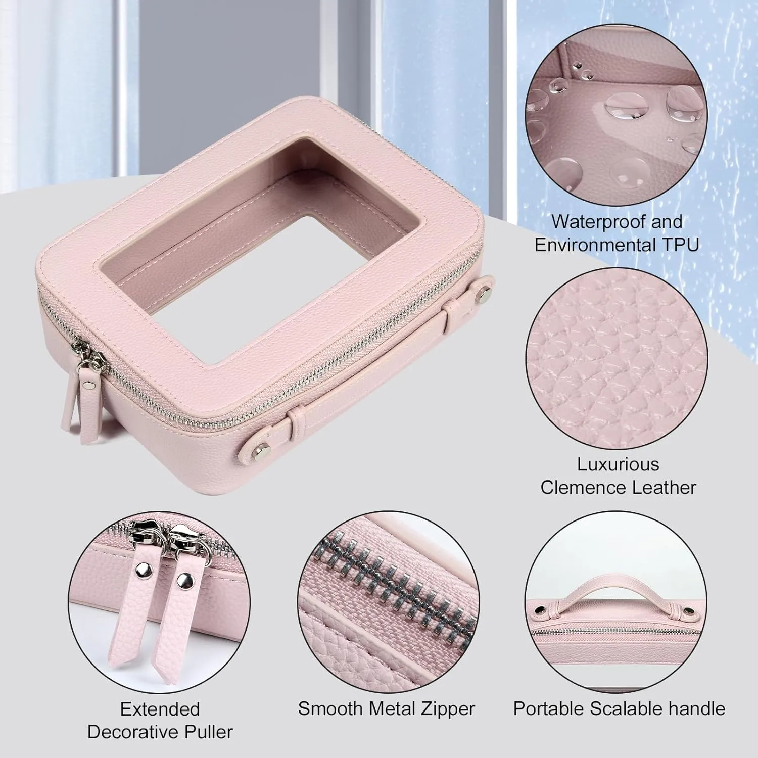 EcoVision Clear Makeup Bag, Travel Cosmetic Accessory Bag, Toiletry Organizer Bags for Women, Portable Waterproof Zipper Cosmetic Bag with Transparent Window