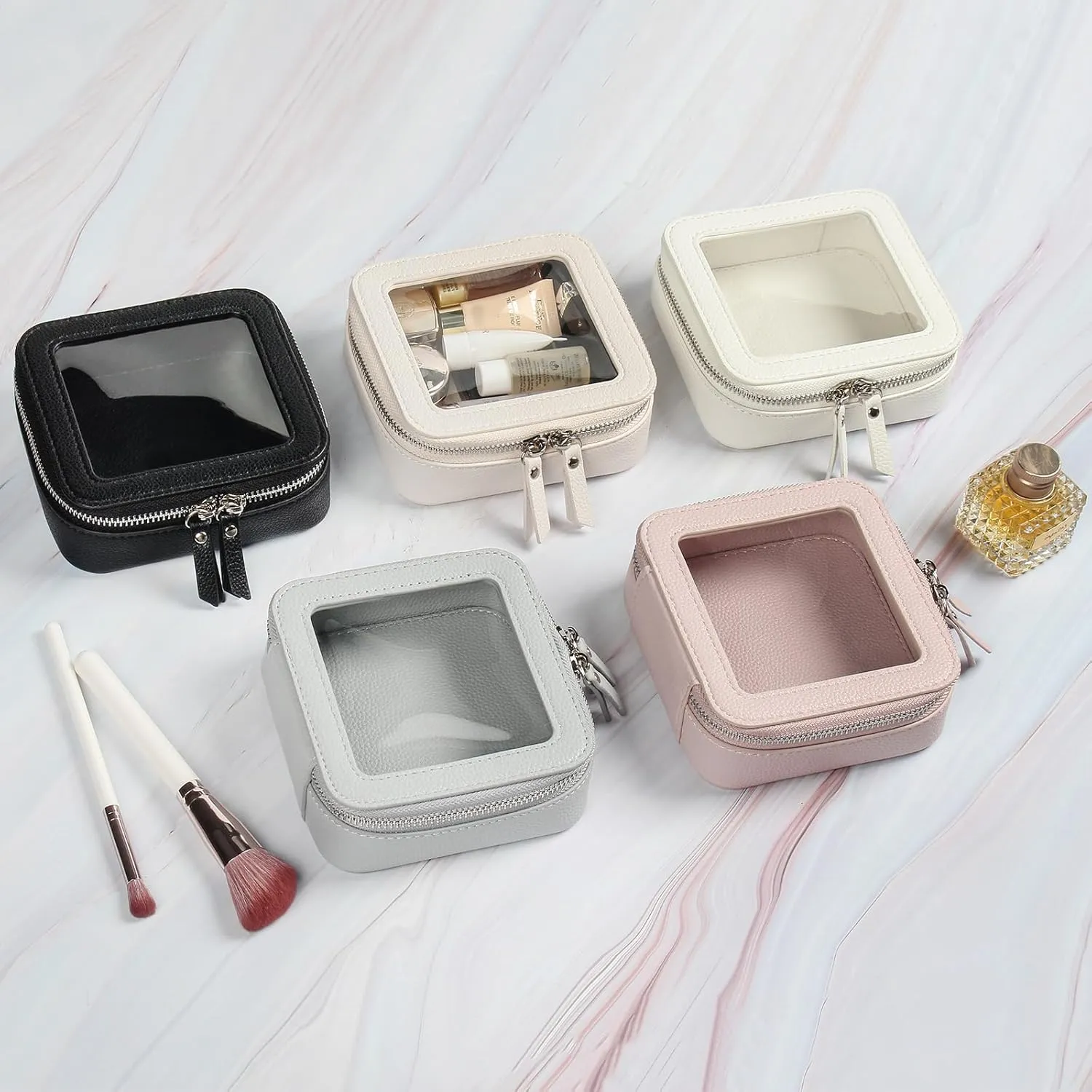 EcoVision Clear Makeup Bag, Travel Cosmetic Accessory Bag, Toiletry Organizer Bags for Women, Portable Waterproof Zipper Cosmetic Bag with Transparent Window