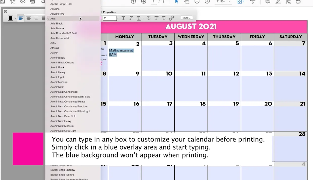 EDITABLE PDF - 2024-2025 Monthly School Calendar