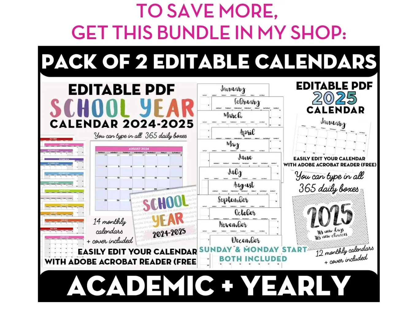 EDITABLE PDF - 2024-2025 Monthly School Calendar