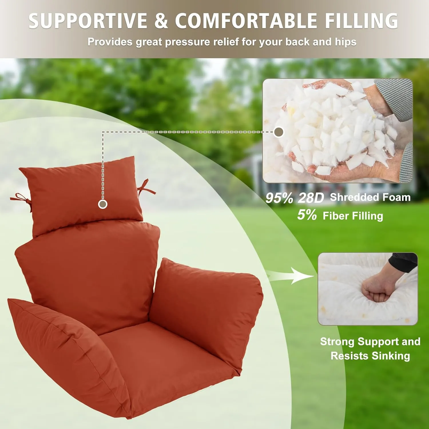 Egg Chair Cushion – Outdoor Hanging Chair Cushion, Replacement Cushions for Patio Swing, Waterproof, Fade- Resistant, Removable & Machine Washable Cover, Rust