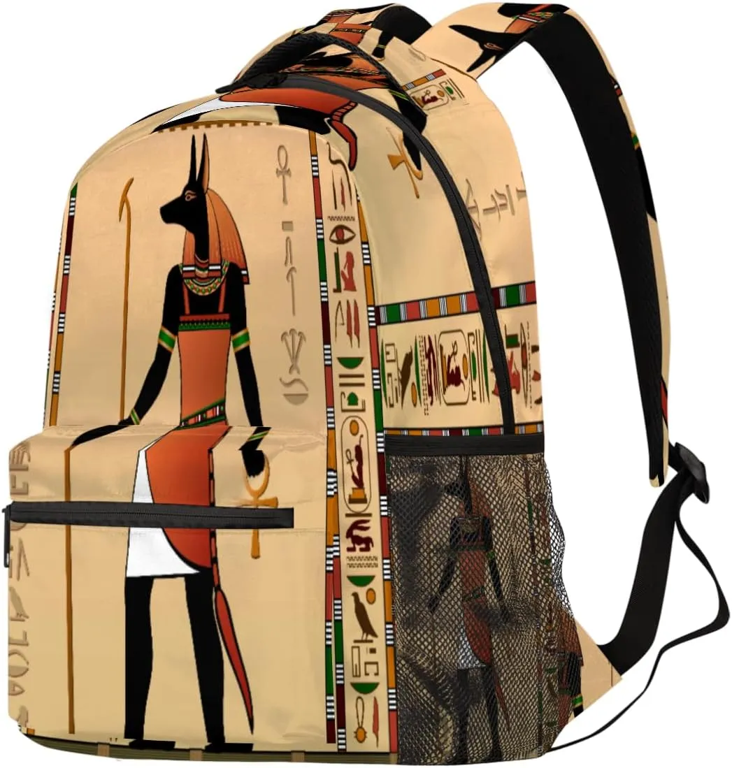 Egypt Murals Travel Waterproof Backpack Deity Anubis Laptop Bag with Adjustable Padded Shoulder Straps for Women Men Business Work Travel Hiking Camping