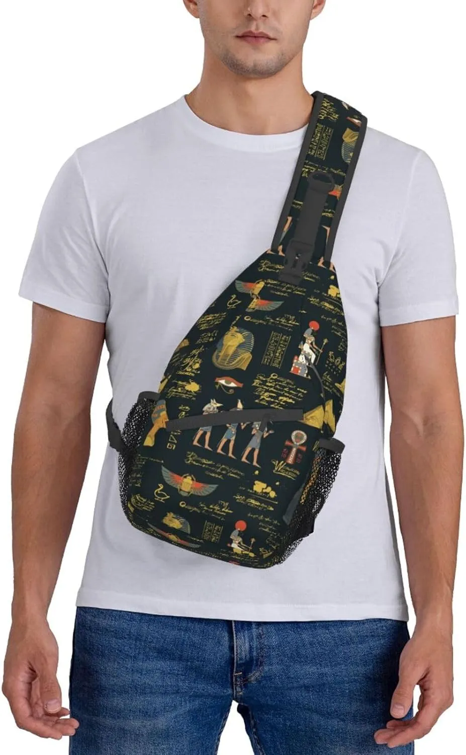 Egyptian Notes Crossbody Bag Hieroglyphs Shoulder Bag Backpack Ancient Egyptian Sling Bag Chest Casual Daypack