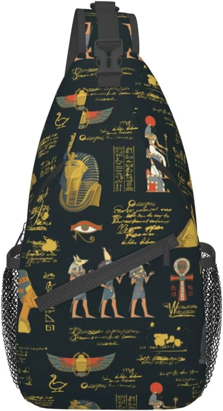 Egyptian Notes Crossbody Bag Hieroglyphs Shoulder Bag Backpack Ancient Egyptian Sling Bag Chest Casual Daypack