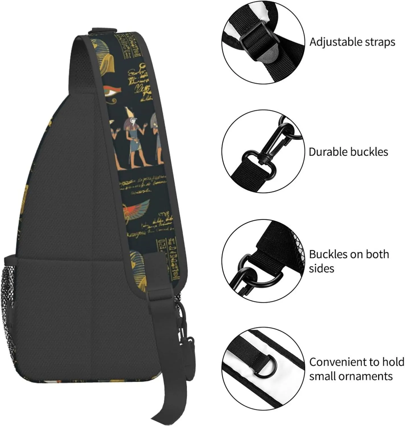 Egyptian Notes Crossbody Bag Hieroglyphs Shoulder Bag Backpack Ancient Egyptian Sling Bag Chest Casual Daypack