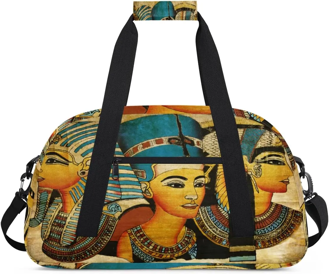 Egyptian Woman Gym Duffel Bag for Men Women Parchment Pattern Sports Tote Bag with Adjustable Shoulder Strap for Dance Gymnastics Traveling Outdoor Camping Overnight Stay