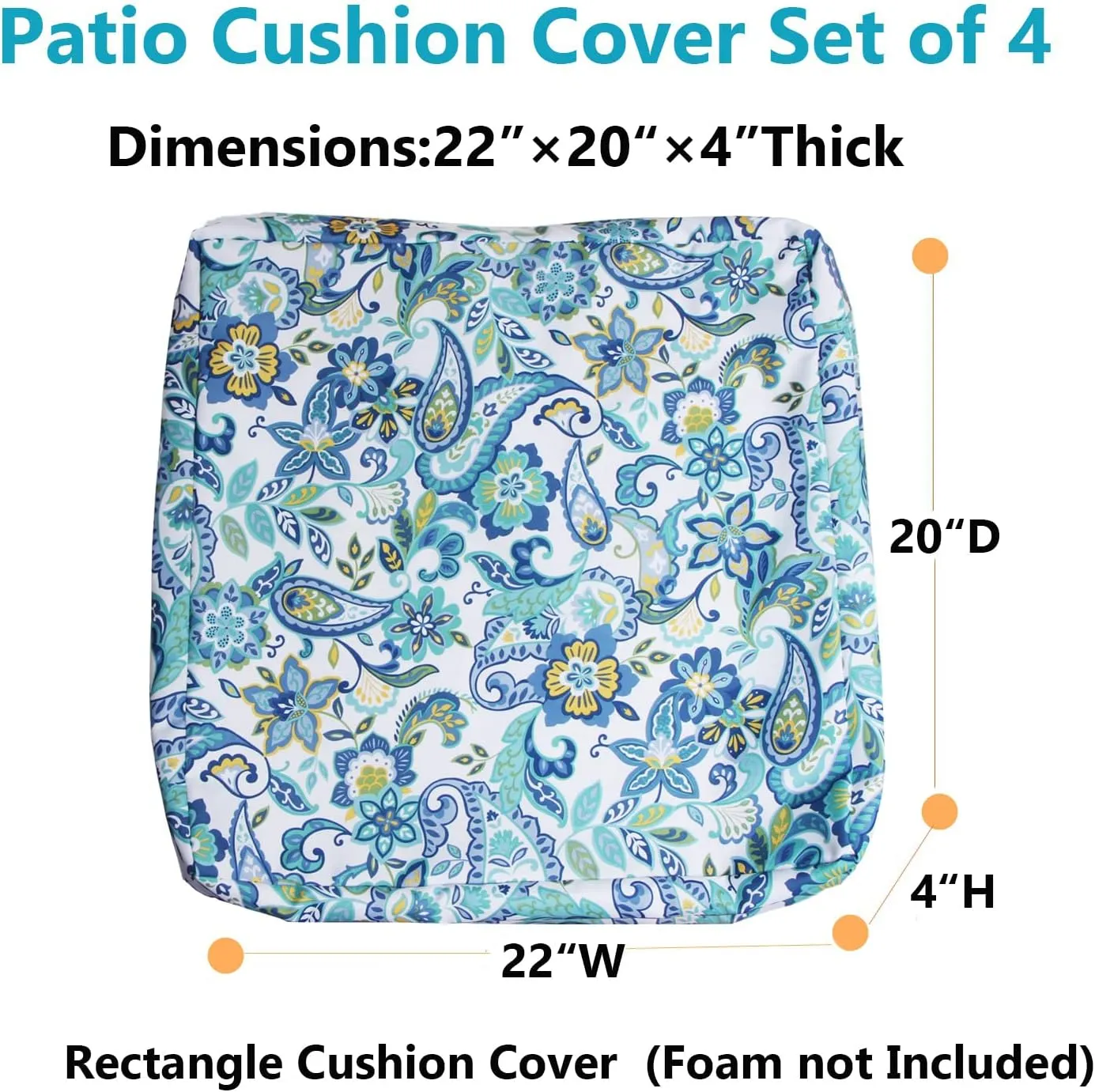 EHouseHome Patio Chair Seat Cushion Covers,Washable UV Resistant Slip Covers Replacement,Waterproof Outdoor Furniture Cushion Pillow Seat Cover for Couch,Garden,Sofa,22"×20"×4"(4 Covers Only,Paisey)