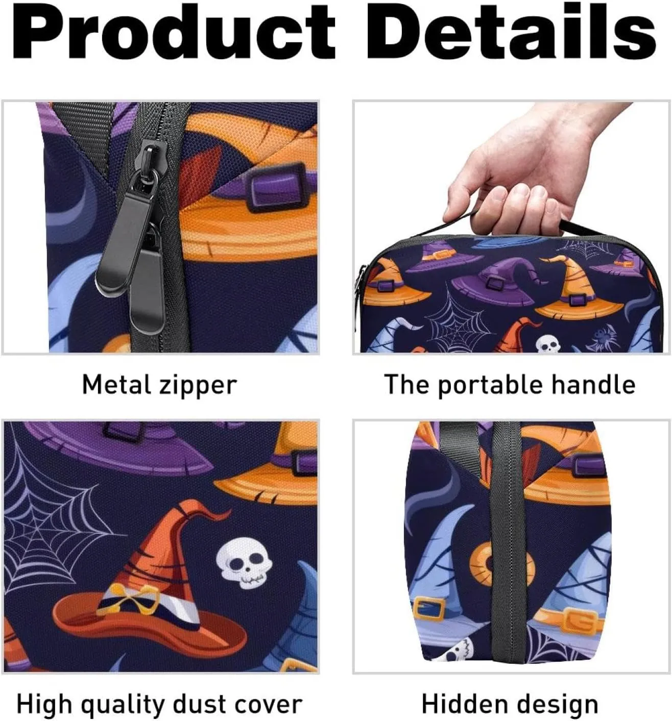 Electronics Organizer, Halloween Witch Hats with Eyeball and Skull Small Travel Cable Organizer Carrying Bag, Compact Tech Case Bag for Electronic Accessories, Cords, Charger, USB, Hard Drives