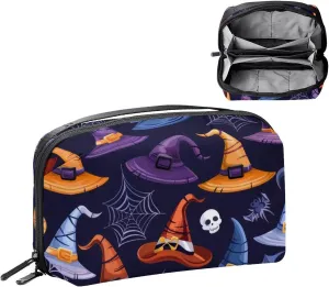 Electronics Organizer, Halloween Witch Hats with Eyeball and Skull Small Travel Cable Organizer Carrying Bag, Compact Tech Case Bag for Electronic Accessories, Cords, Charger, USB, Hard Drives