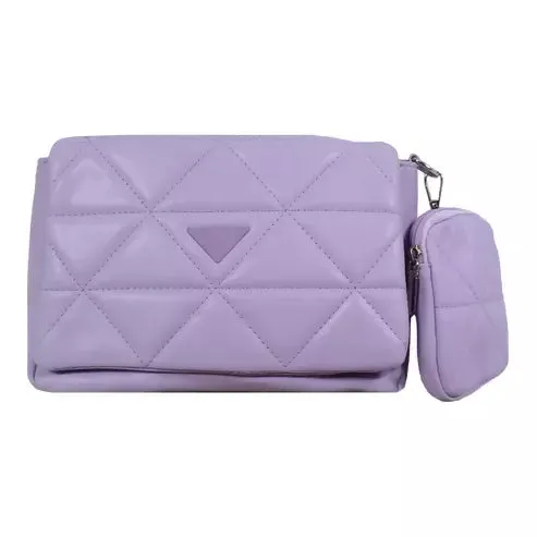 Elegant Quilted Sling Bag with Mini Pouch (Purple)
