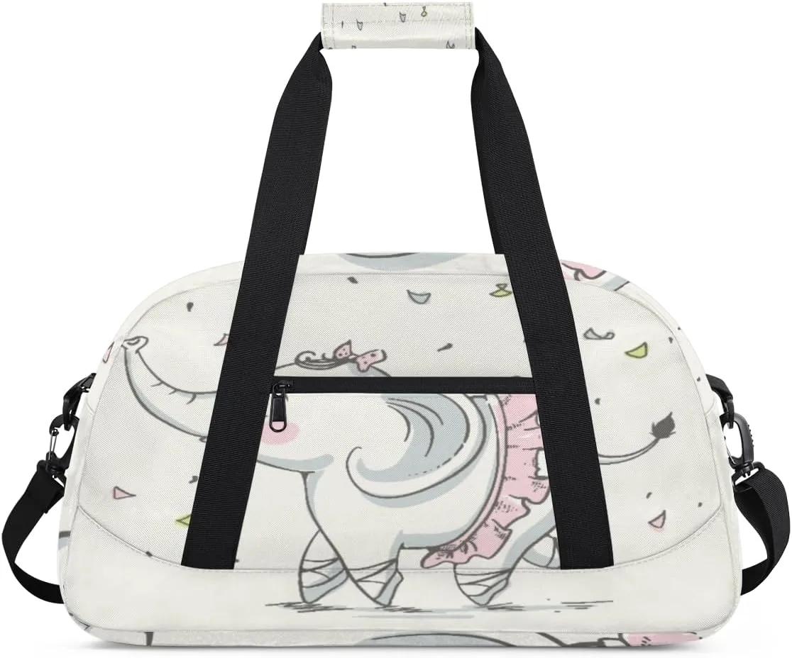 Elephant Ballet Dancing Gym Duffel Bag for Men Women Cute Picture Sports Tote Bag with Adjustable Shoulder Strap for Dance Gymnastics Traveling Outdoor Camping Overnight Stay