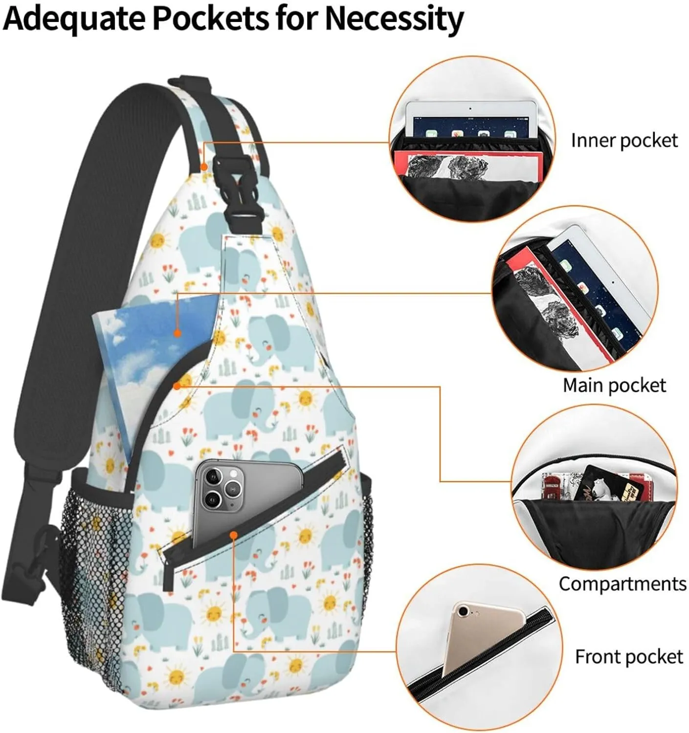 Elephant Crossbody Bag Animal Shoulder Bag Backpack Cute Sling Bag Chest Casual Daypack for Outdoor