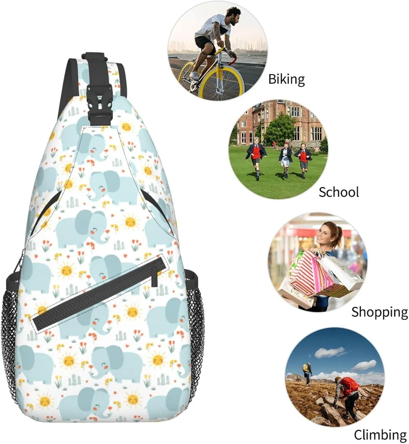 Elephant Crossbody Bag Animal Shoulder Bag Backpack Cute Sling Bag Chest Casual Daypack for Outdoor