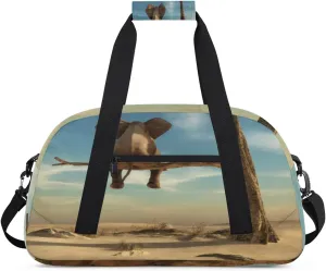 Elephant Sitting Tree Gym Duffel Bag for Men Women Desert Elephant Sports Tote Bag with Adjustable Shoulder Strap for Dance Gymnastics Traveling Outdoor Camping Overnight Stay
