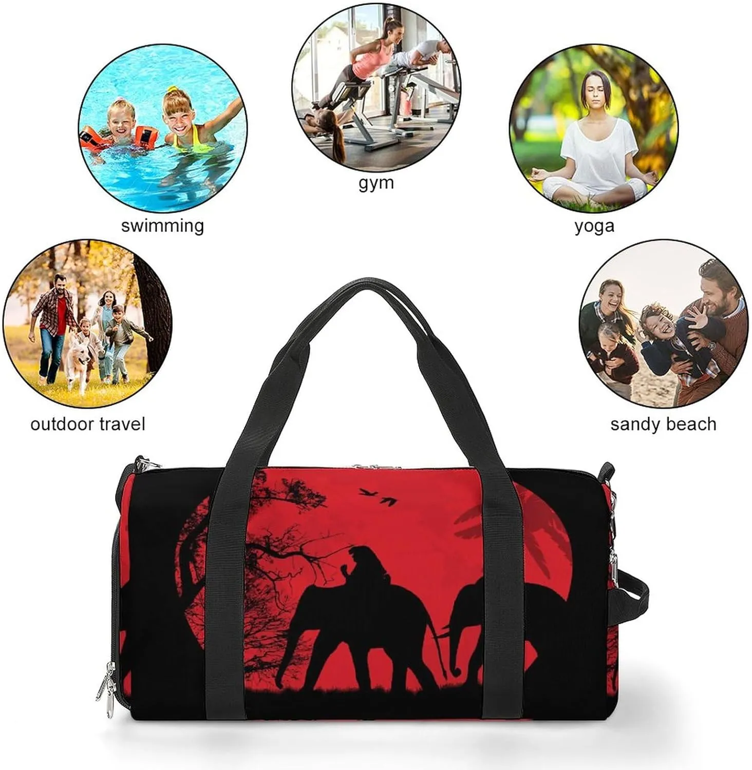 Elephants in Thailand Print Sports Tote Gym Bag for Women Men, Overnight Bag with Shoe Compartment Water Resistant