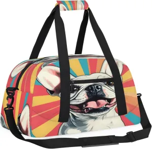 English Bulldog Dog Small Gym Bag for Women Men, Dog Travel Duffle Bag Workout Dance Tote Bag Carry On Overnight Weekender Bag