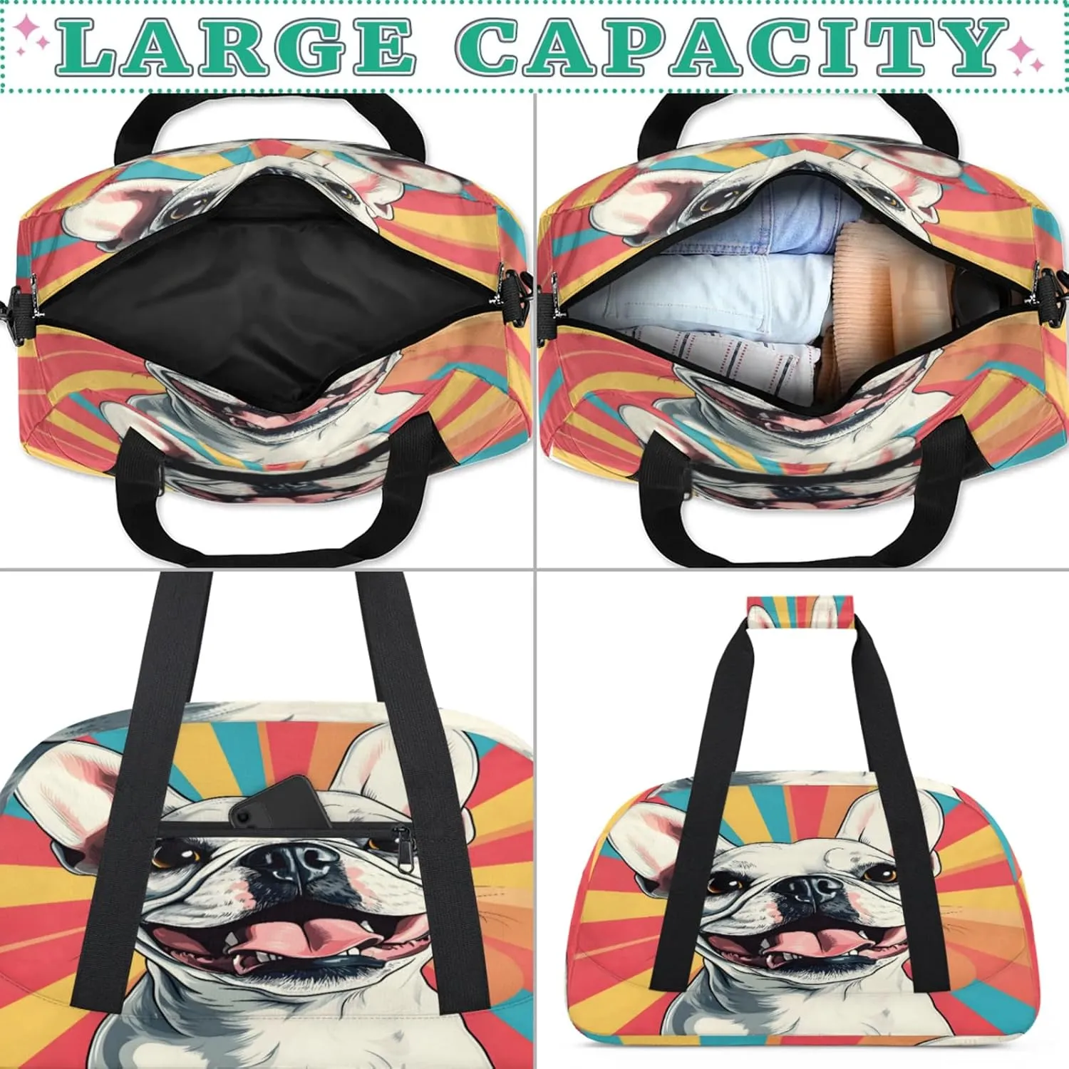 English Bulldog Dog Small Gym Bag for Women Men, Dog Travel Duffle Bag Workout Dance Tote Bag Carry On Overnight Weekender Bag