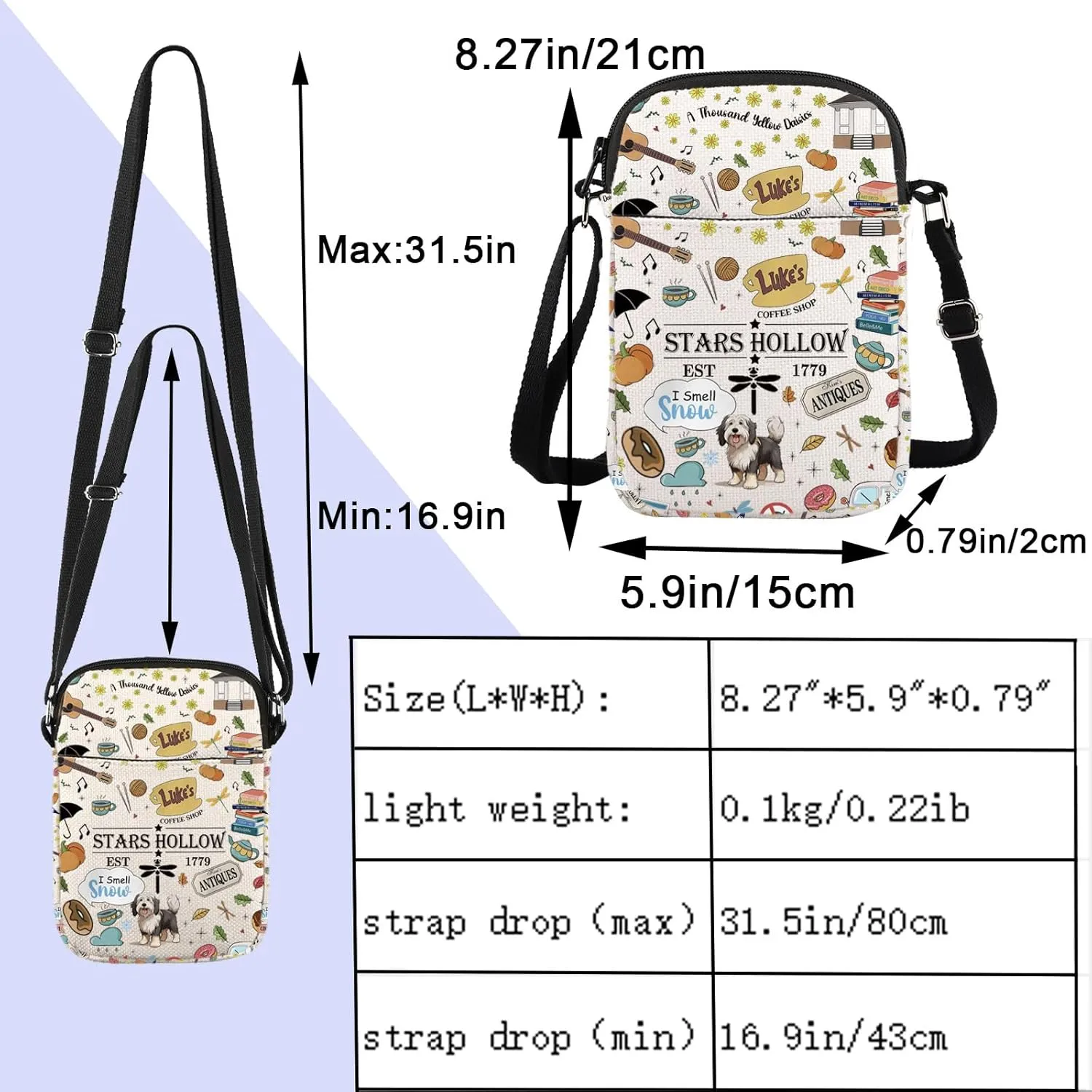 ENSIANTH Stars Hollow TV Show Inspired Crossbody Purses Bag Lukes Diner Gift Dragonfly Inn Lorelei Rory Fans Messenger Bag