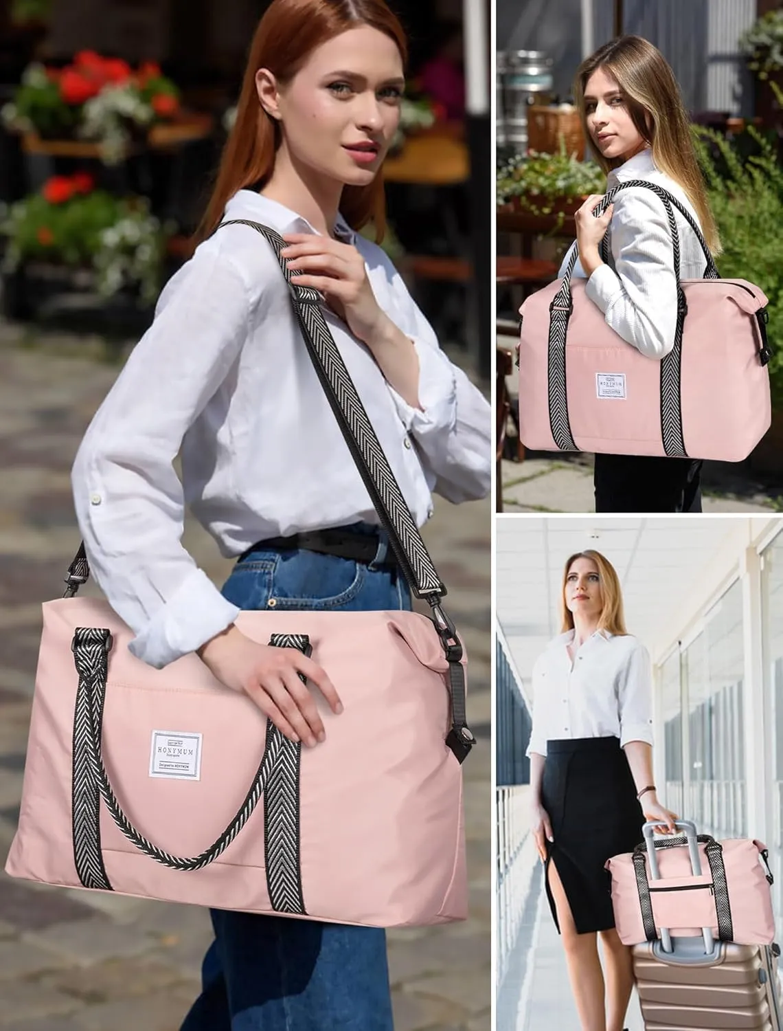 ESMNONA Duffle Bag for Travel, Travel Bags for Women with Multi Pocket Dry Wet Separated Design, 18x14x8 Inches Travel Bag with Toiletry Bag for Airplane Travel, Trip, Gym, Labor And Delivery, Pink