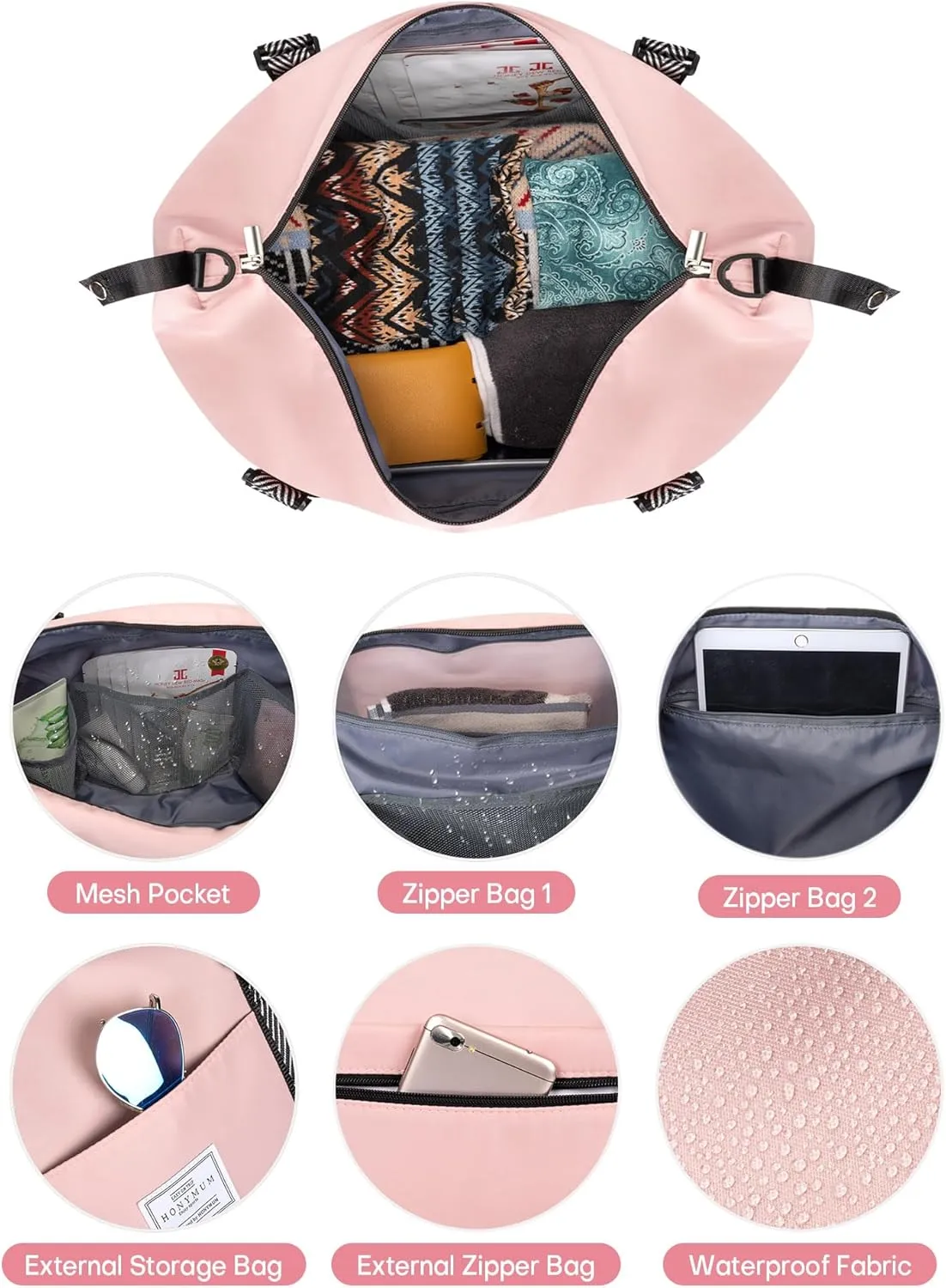 ESMNONA Duffle Bag for Travel, Travel Bags for Women with Multi Pocket Dry Wet Separated Design, 18x14x8 Inches Travel Bag with Toiletry Bag for Airplane Travel, Trip, Gym, Labor And Delivery, Pink