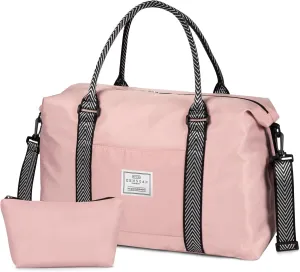 ESMNONA Duffle Bag for Travel, Travel Bags for Women with Multi Pocket Dry Wet Separated Design, 18x14x8 Inches Travel Bag with Toiletry Bag for Airplane Travel, Trip, Gym, Labor And Delivery, Pink