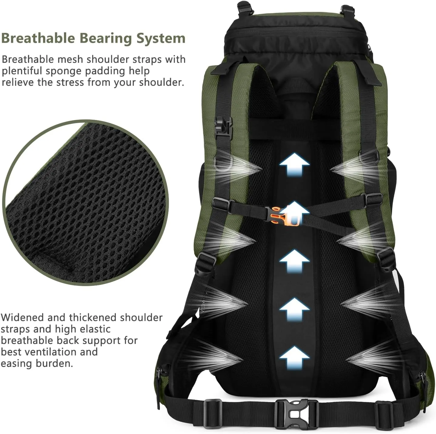 Esup 60L Hiking Backpack Men Camping Backpack with rain cover Lightweight Backpacking Backpack Travel Backpack (Army Green)