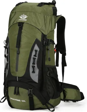 Esup 60L Hiking Backpack Men Camping Backpack with rain cover Lightweight Backpacking Backpack Travel Backpack (Army Green)