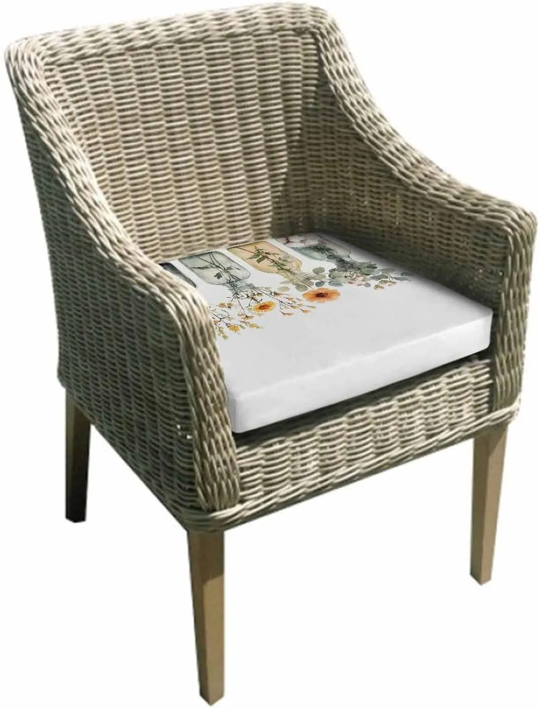 Eucalyptus Flower Outdoor Cushion Chair Cover Set of 4 - Waterproof Couch Seat Covers, Orange Floral Sage Green Leaf Daisy Patio Furniture Protector Cushions Slipcovers for Sofa/RV, 22"x20"x4"