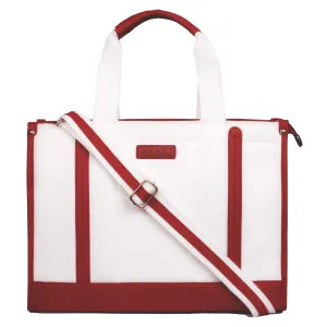 Everyday Women's Canvas Tote Bag for Laptops up to 14 Inches (White-Red)