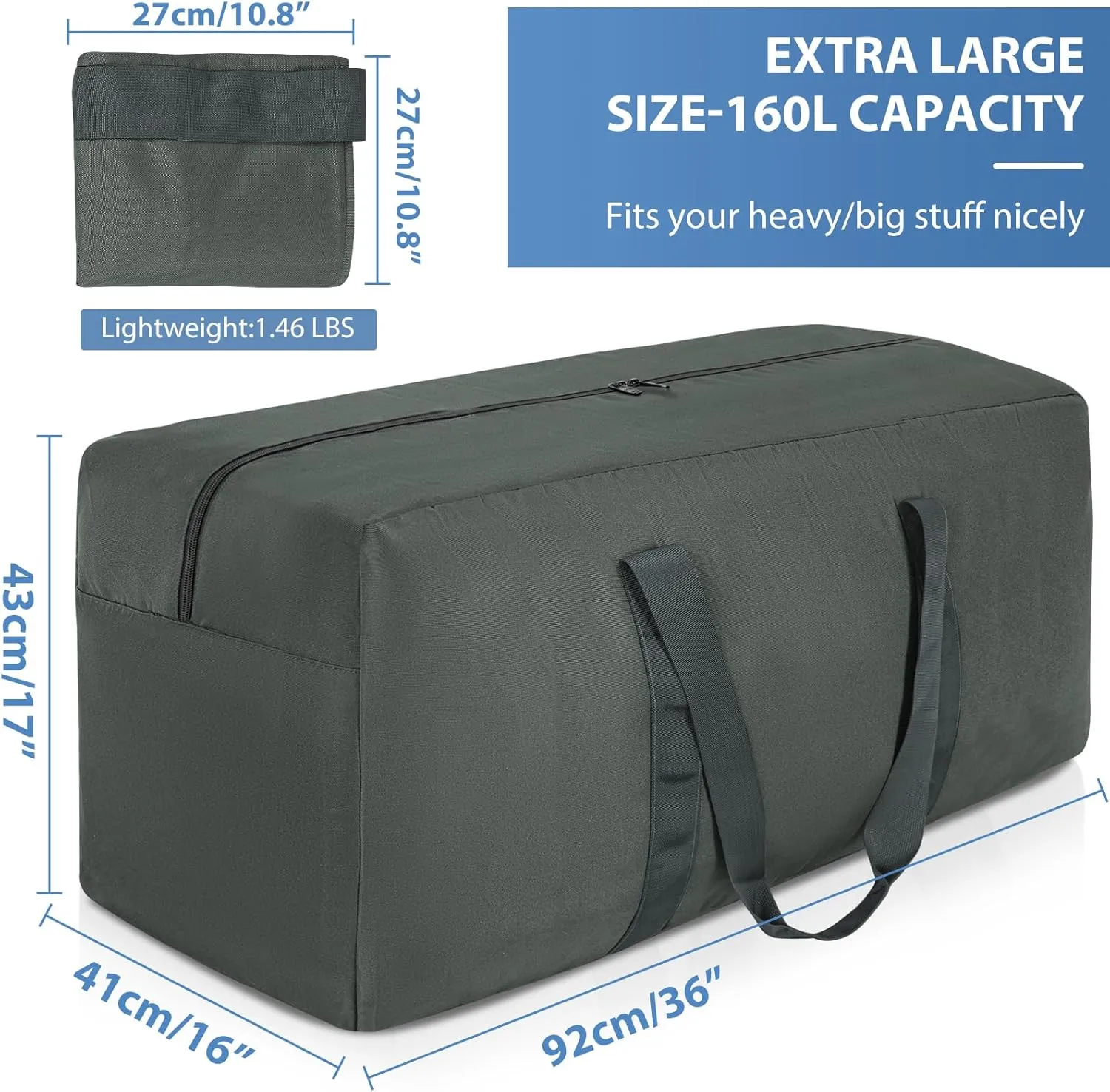 Extra Large Travel Duffle Bag, 160L Gear Bag for Men and Women, Storage Bag Ideal for Overnight Camping and Weekend Getaways, Dark Gray