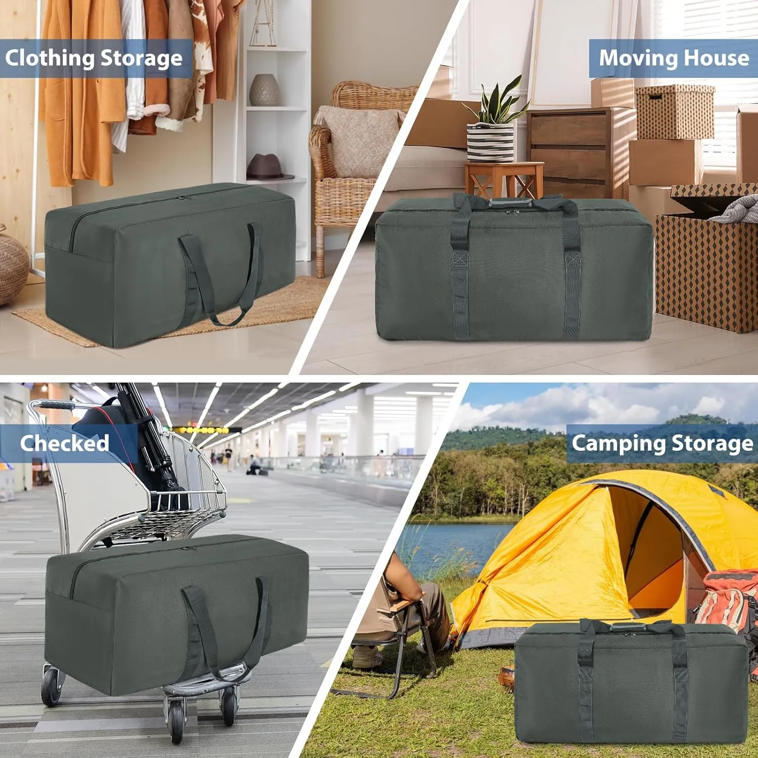 Extra Large Travel Duffle Bag, 160L Gear Bag for Men and Women, Storage Bag Ideal for Overnight Camping and Weekend Getaways, Dark Gray