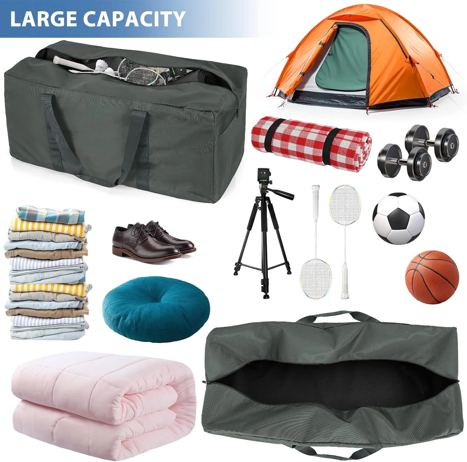 Extra Large Travel Duffle Bag, 160L Gear Bag for Men and Women, Storage Bag Ideal for Overnight Camping and Weekend Getaways, Dark Gray