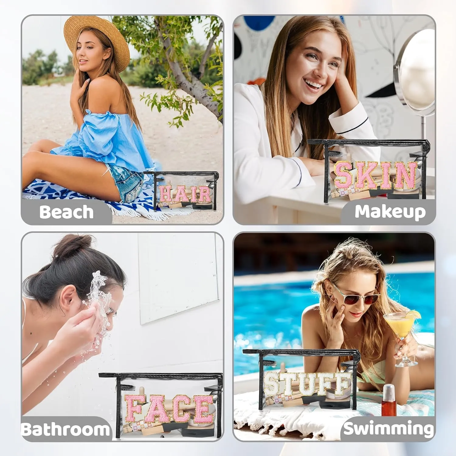 EZdhuawuse Waterproof Travel Cosmetic Bag - 4Pcs Makeup Bag FACE SKIN HAIR STUFF Cosmetic Bag Set Black Toiletry Bag Waterproof Portable Makeup Pouch Travel Makeup Organizer Pouch Set for Women Girl