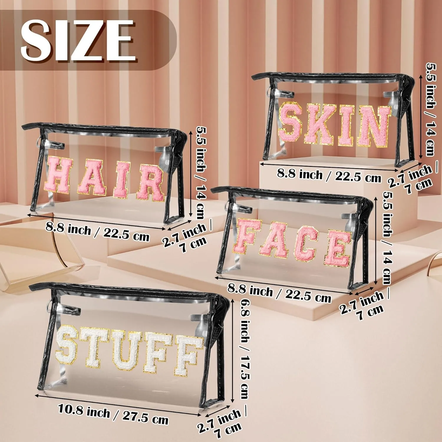 EZdhuawuse Waterproof Travel Cosmetic Bag - 4Pcs Makeup Bag FACE SKIN HAIR STUFF Cosmetic Bag Set Black Toiletry Bag Waterproof Portable Makeup Pouch Travel Makeup Organizer Pouch Set for Women Girl