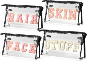 EZdhuawuse Waterproof Travel Cosmetic Bag - 4Pcs Makeup Bag FACE SKIN HAIR STUFF Cosmetic Bag Set Black Toiletry Bag Waterproof Portable Makeup Pouch Travel Makeup Organizer Pouch Set for Women Girl