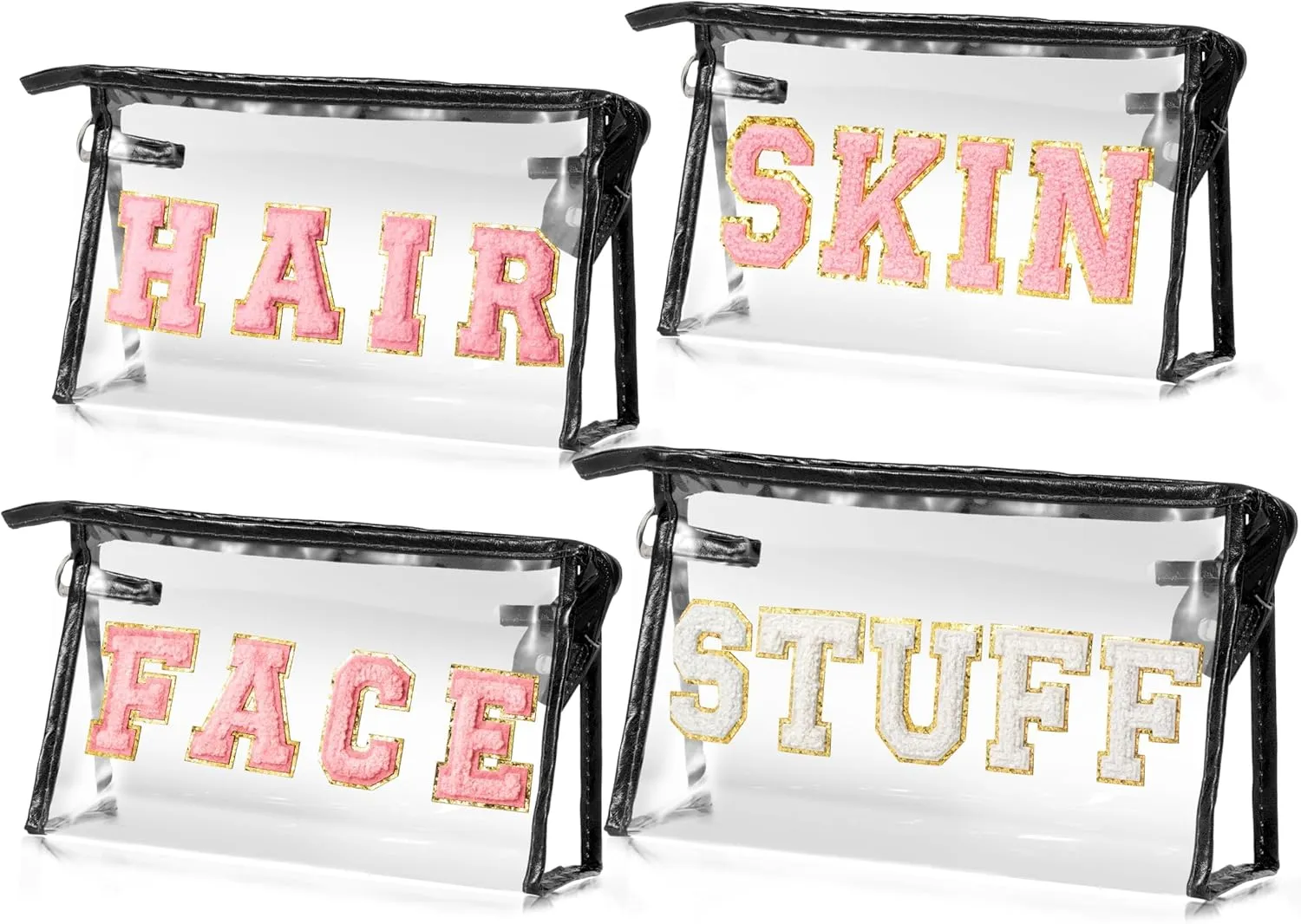 EZdhuawuse Waterproof Travel Cosmetic Bag - 4Pcs Makeup Bag FACE SKIN HAIR STUFF Cosmetic Bag Set Black Toiletry Bag Waterproof Portable Makeup Pouch Travel Makeup Organizer Pouch Set for Women Girl