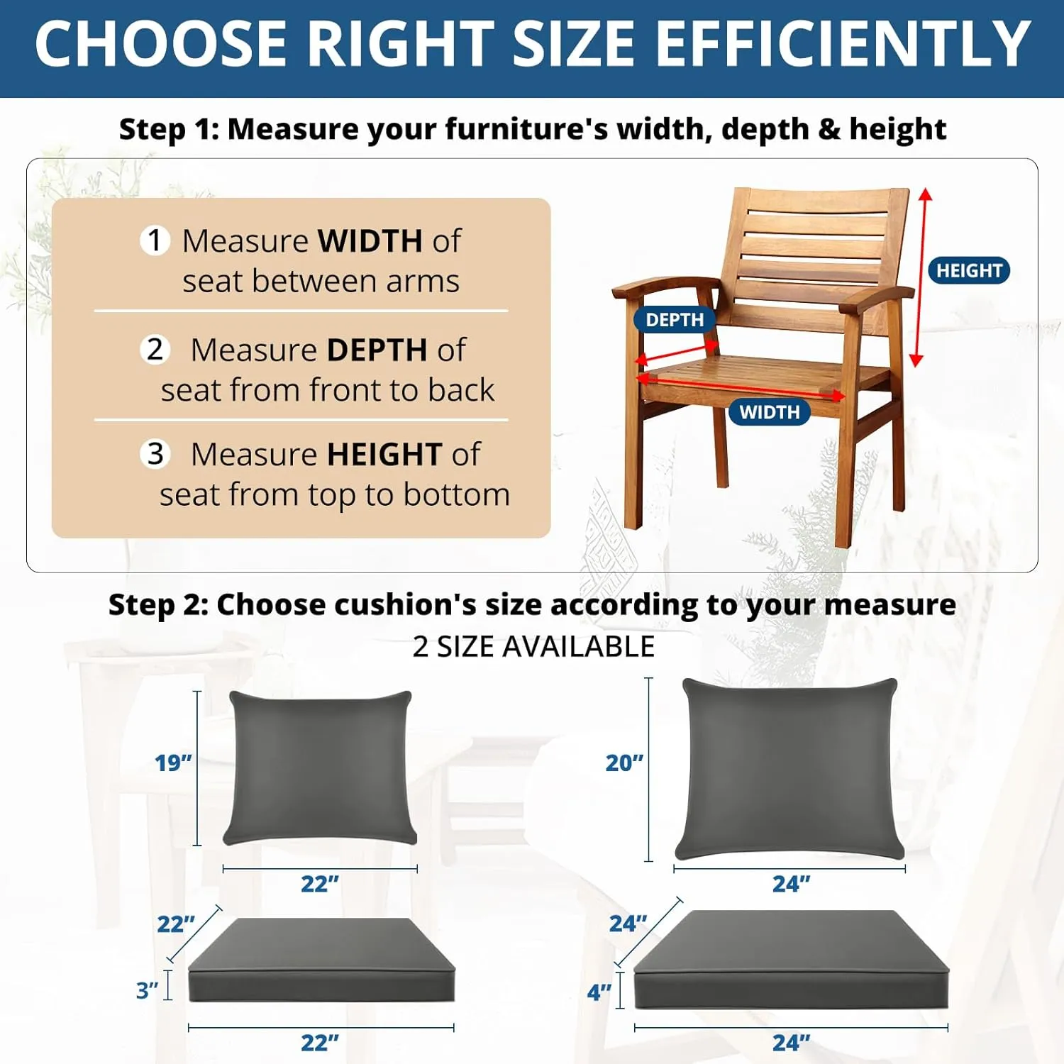 Fabuday Outdoor Chair Cushions Set - 22 x 22 Inch Waterproof & Fade Resistant Patio Furniture with Removable Cover Deep Seat & Back Pillow with Ties Replacement for Sunbrella Outside Sofa Couch Gray