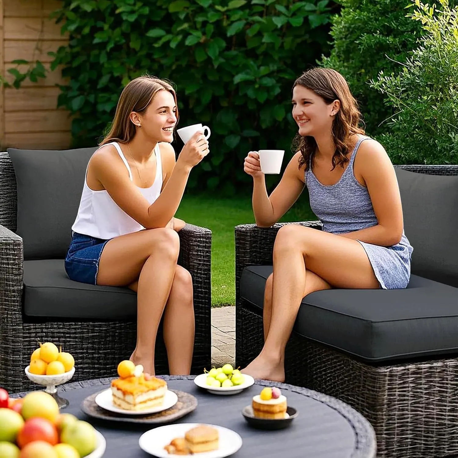 Fabuday Outdoor Chair Cushions Set - 24 x 24 Inch Waterproof & Fade Resistant Patio Furniture with Removable Cover Deep Seat & Back Pillow with Ties Replacement for Sunbrella Outside Sofa Couch Gray