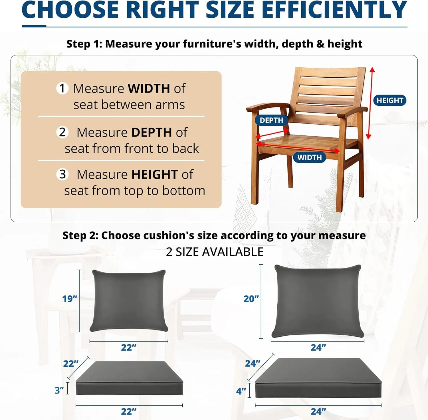 Fabuday Outdoor Chair Cushions Set - 24 x 24 Inch Waterproof & Fade Resistant Patio Furniture with Removable Cover Deep Seat & Back Pillow with Ties Replacement for Sunbrella Outside Sofa Couch Gray