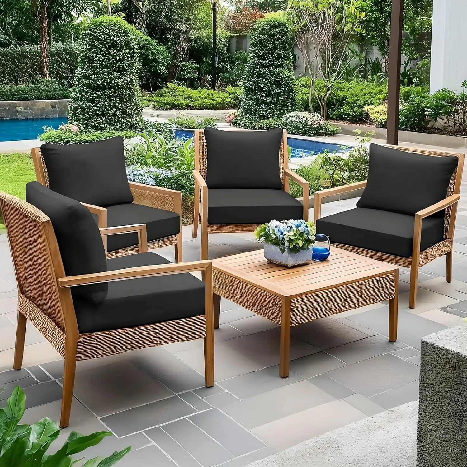Fabuday Outdoor Chair Cushions Set - 24 x 24 Inch Waterproof & Fade Resistant Patio Furniture with Removable Cover Deep Seat & Back Pillow with Ties Replacement for Sunbrella Outside Sofa Couch Gray