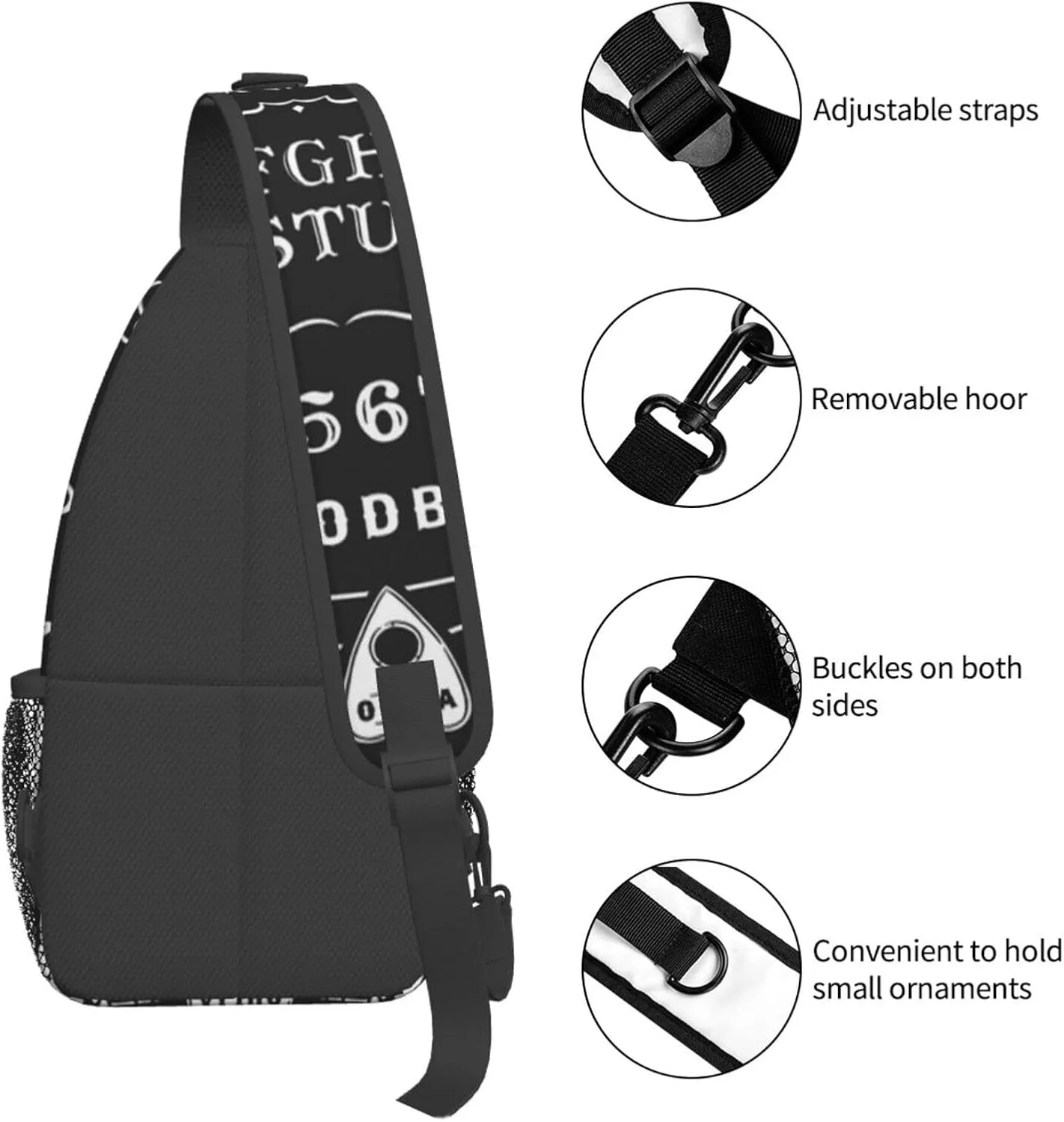 Fashion Sling Shoulder Backpack Outdoor Sports Daypack for Skeleton Spirit Board Tattoo Black, Mens Crossbody Backpack for Daily Outdoor