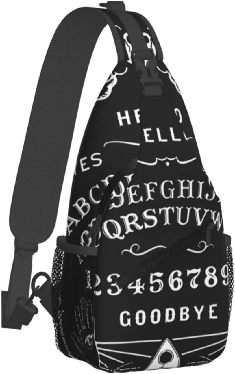 Fashion Sling Shoulder Backpack Outdoor Sports Daypack for Skeleton Spirit Board Tattoo Black, Mens Crossbody Backpack for Daily Outdoor